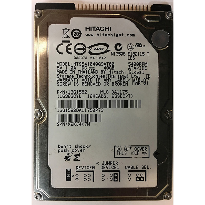 Hitachi 2.5' 40 GB IDE/PATA 5400 RPM 8 MB HDD HTS541040G9AT00